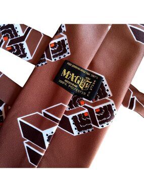 True Vintage Necktie 1970's Mens Brown Tie Geometric 3D Cube 54" Polyester